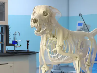  Dog Skeletal Anatomy with Translucent Shell Walking Pose 