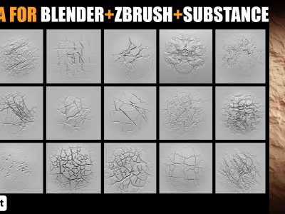 25 Real Stone Alpha Brushes - Blender Alpha Brush - Zbrush Alpha 3D model