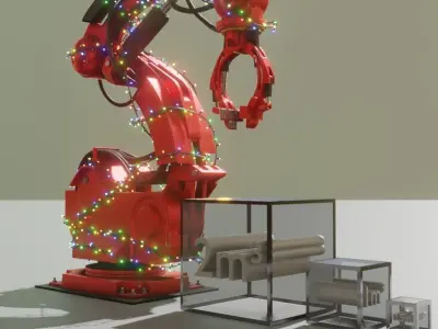Rigged Industrial Robotic Arm Christmas Version Low-poly 3D model