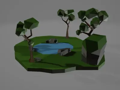 Simple Spring Lake Low-poly 3D model