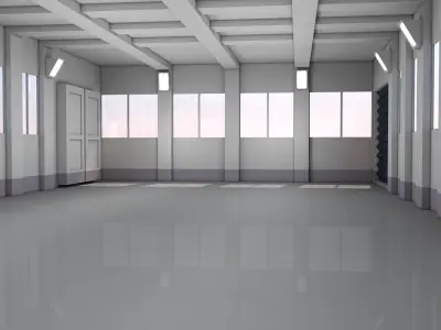 Warehouse storage room with doors and windows 3D model