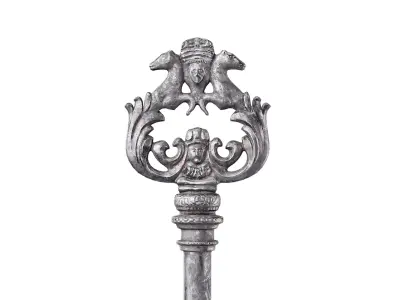 Skeleton key with horses Low-poly 3D model