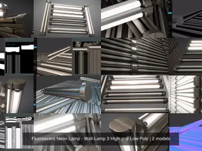 Fluorescent Neon Lamp - Wall-Lamp 3 High and Low-Poly 3D Model Pack