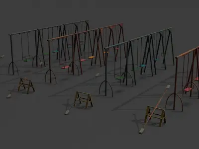 Swing Set For Playground Low-poly 3D model