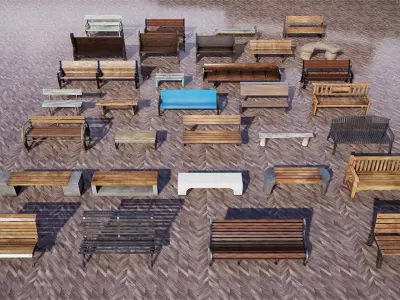 Ultimate Benches Package  30 Assets Low-poly 3D model