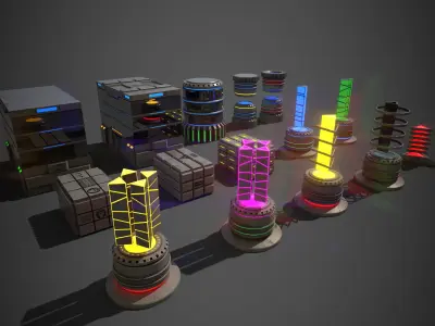 Sci-Fi Props Collection One Low-poly 3D model