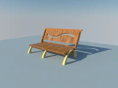 Bench wooden in shape of wave Free low-poly 3D model
