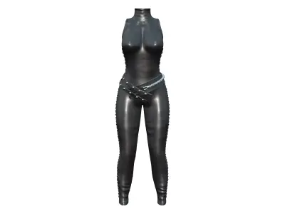 Sides Lace Up Black Leather Full Body Suit Low-poly 3D model