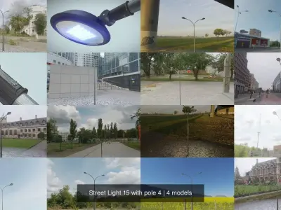 Street Light 15 with pole 4 3D Model Pack