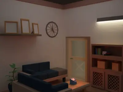 Interior-building living room isometric 3D model Free 3D model