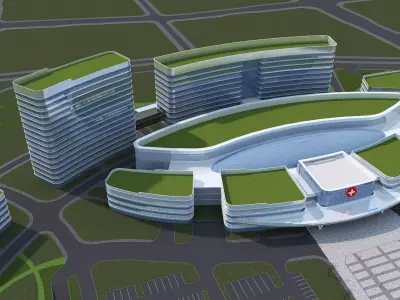hospital building with  Low-poly 3D model