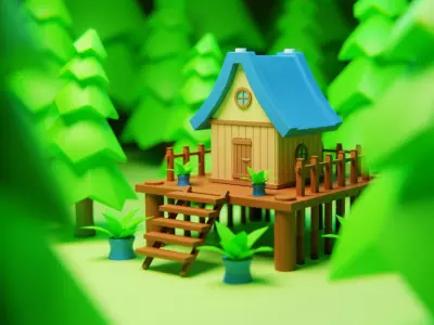 Cartoon Forest Cabin - Stylized Fantasy House 3D Model 3D model