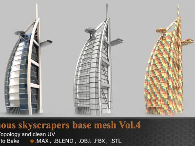 20 Famous Skyscrapers Base Mesh Vol 4 Low-poly 3D model