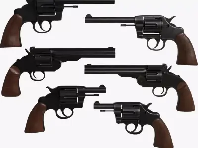  Revolver Pistols Collection Low-poly 3D model