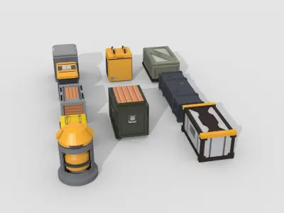 Collection of low-poly scifi crates Low-poly 3D model