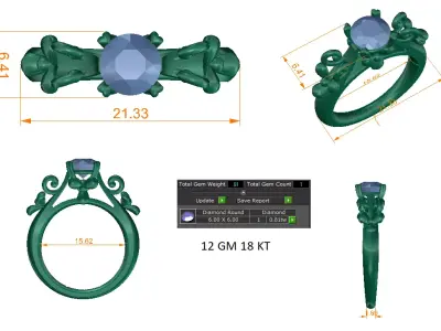 Women Ring  Render 3dm STL OBJ FBX Details 3D print model 109