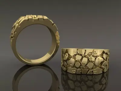 Gold Nugget Signet Ring Band Mix Size 3D print model