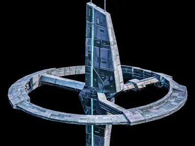 Dagger Spaceship Station sci fi Low-poly 3D model