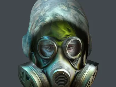Gas mask helmet 3d model military combat  Low-poly 3D model