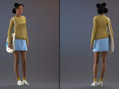 Street Style Light Skin Black Teenage Girl Standing Pose 3D model