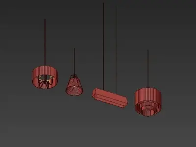 Tiered four pendant lights with shades 3D model