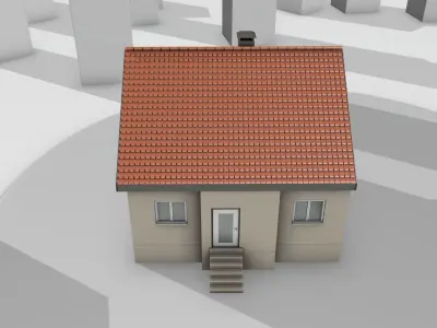 City House - 4 - Half-Double-House - Roof red - Wall skinyellow Low-poly 3D model