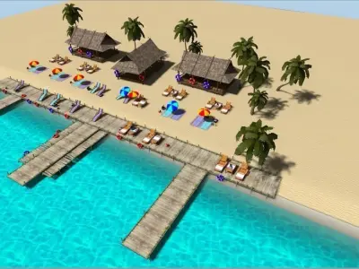 Beach sitting assets Low-poly 3D model