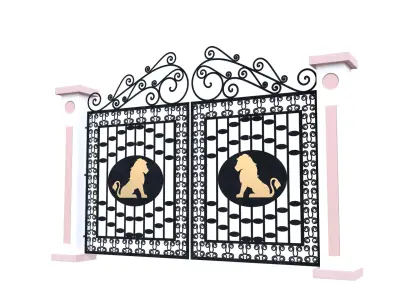 Ornamental Iron Entrance Gate with Lion Motifs 3D Model Low-poly 3D model