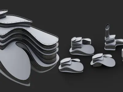 Futuristic Buildings Kitbash Set Low-poly 3D model