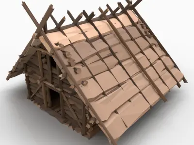 STYLIZED FANTASY MEDIEVAL VIKING WOODEN COTTAGE HOUSE HUT Free low-poly 3D model