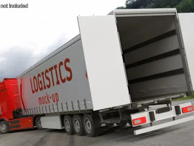  Mockup Design Truck with Trailer Red Rigged 