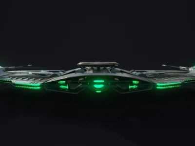 X-Blade spaceship with lights Low-poly 3D model