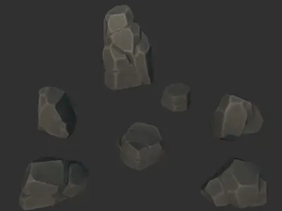 7 Stylized Rocks with 6  Base Color Texture Low-poly 3D model