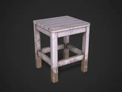 Wooden Stool Old Low-poly 3D model