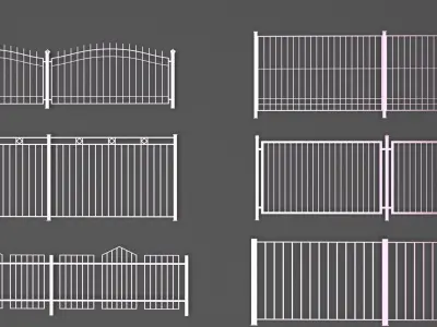 Fence Collection set of metal fences and gates 3D model