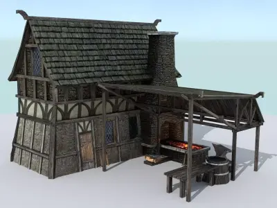 Medieval Village Blacksmith Low-poly 3D model