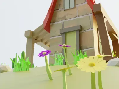 Low Poly House on hill 3D model