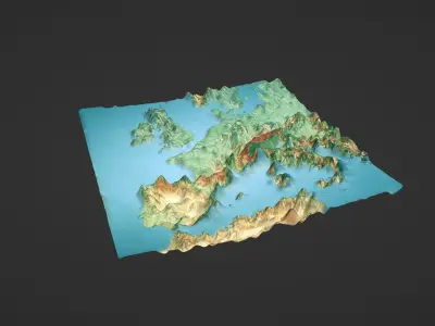 Western Europe Map Topography Low-poly 3D model