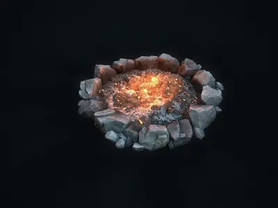 Camping  bonfire Low-poly 3D model