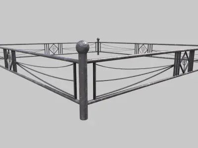 Grave With Fence and Metal Cross Low-poly 3D model