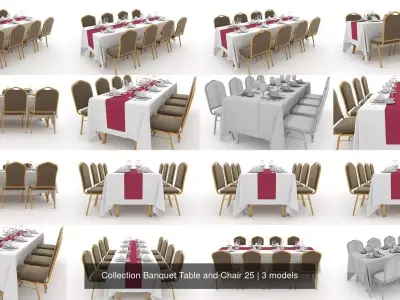 Collection Banquet Table and Chair 25 3D Model Pack