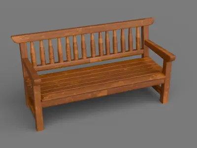 Wooden Street Bench low poly PBR  3D model Low-poly 3D model