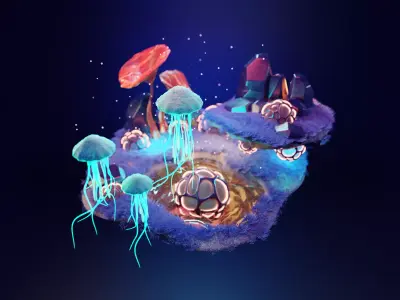 Alien forest 3D model Render in blender Low-poly 3D model