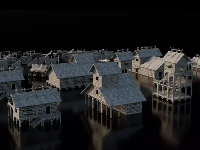 Game Assets Medieval House  Modular Assets - Village Props  Low-poly 3D model