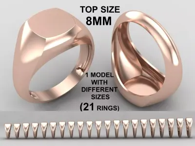 cushion square Signet Ring Base 8MM top in All sizes 271-MWC 3D print model