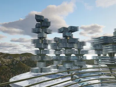 curve flower future building Low-poly 3D model