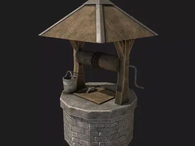 Stone draw-well Low-poly 3D model