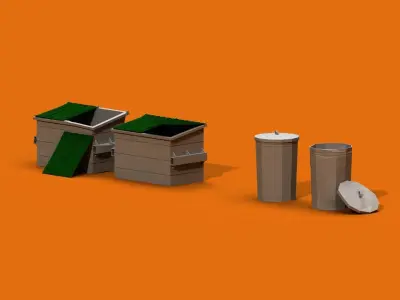 Post Apocalyptic Garbage Bin and Can Low-poly 3D model