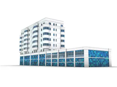 Modern building with swimming pool 3D model