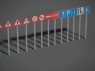 Pack - Traffic Signs Low-poly 3D model